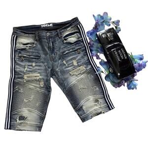Preme NWOT Distressed Stone Wash Jean Shorts Men W32